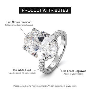 Custom Trendy Engagement Wedding Ring 6CT Oval Cut <b>Lab</b> Grown Diamond 18k White Gold D Color IGI Certified Gold Plated Women - Product Image 3