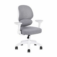 Chaise de bureau en maille grise avec dossier divisé, cadre en PP blanc et accoudoirs fixes pour bureaux à domicile, salles d'étude et salles de réunion