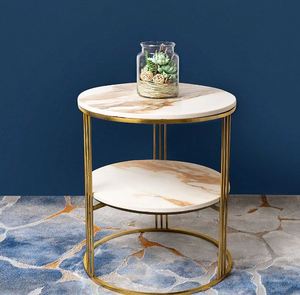 Customized Luxury Two-Tier Gold Marble Side <b>Table</b> Modern Home Dining Living Room Set at Low Price - Product Image 1