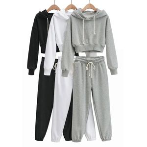Conjunto Deportivo Personalizado de Otoño Invierno para Mujer, Top Corto con Capucha, Sudadera, Pantalones Deportivos, Conjunto de 2 Piezas, Tops Cortos con Capucha para Mujer - Product Image 2