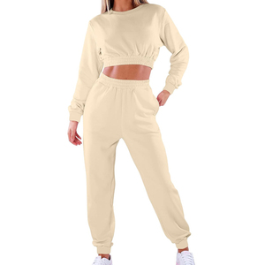 Manufacturer Customized 100% Cotton Fabric Crop Trasuits Comfortable Long Plain Hoodie with Pant <b>Jogging</b> <b>Suits</b> for Summer - Product Image 1