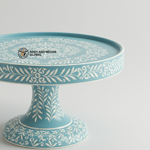 แท่นวางเค้กฝังกระดูกสีน้ำเงินทำด้วยมือฐานดอกไม้หรูหราสำหรับของหวานและของตกแต่ง - Product Image 2