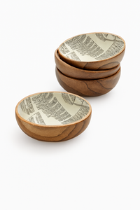 Bol de service en bois d'acacia émaillé avec motif de feuille de fougère monochrome Vaisselle rustique artisanale pour une décoration de salle à manger élégante - Product Image 6