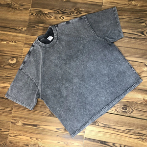 T-shirt noir surdimensionné pour homme, manches régulières, col rond, motif uni, style décontracté, 100% coton, tissu non tissé Dobby - Product Image 6