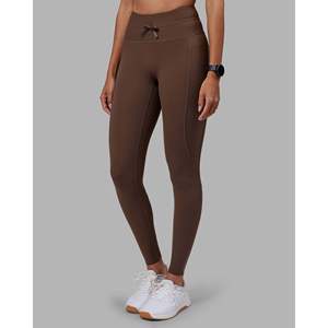 <b>Women's</b> High-Waisted Full-Length <b>Leggings</b> <b>with</b> <b>Pockets</b>-Drawstring Chocolate Martini - Product Image 1