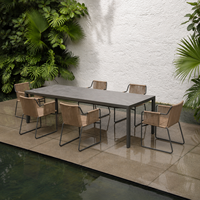 Ensemble de salle à manger d'extérieur en acier inoxydable résistant aux UV, ensemble de fauteuils en corde tressée pour hôtel, complexe hôtelier, terrasse, OEM personnalisé