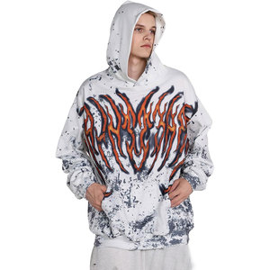 เสื้อฮู้ดแนวสตรีทแวร์ของผู้ชายวินเทจผ้า100% กรดมีซิปประดับพลอยเทียมสำหรับฤดูใบไม้ผลิผลิตตามสั่ง - Product Image 6