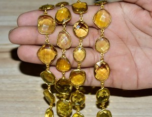 Beautiful Citrine Quartz Gold Plated Bezel Connector <b>Rosary</b> Chain. Gemstone Bezel beads Chain for Bracelet Necklace Making - Product Image 3