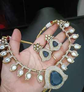 Ensemble de collier Polki AD CZ de haute qualité pour femmes Style de mariée indien en laiton plaqué or avec pierres de Zircon pour les mariages - Product Image 1