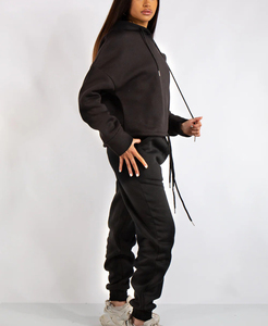 ชุดวอร์มผ้าฝ้าย100% ขนาดใหญ่สำหรับผู้หญิงคอลเลคชั่นไหล่ไหล่ตกชุดสำหรับฤดูหนาวชุดวอร์มไซส์ใหญ่พิเศษสำหรับผู้หญิง2ชิ้น - Product Image 3