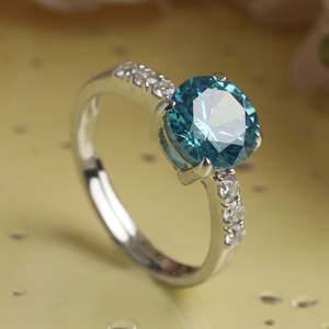 NOVAMART Fine 925 Sterling Silver Sky Blue Eye <b>Ring</b> <b>Adjustable</b> Band Rhodium Plated for Swiss Zirconia Setting Inlay Gift Women G - Product Image 2