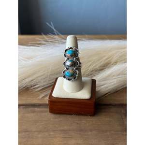 Southwest Handmade Mohave Turquoise <b>Sterling</b> <b>Silver</b> <b>Adjustable</b> Dainty <b>Ring</b> - Product Image 1