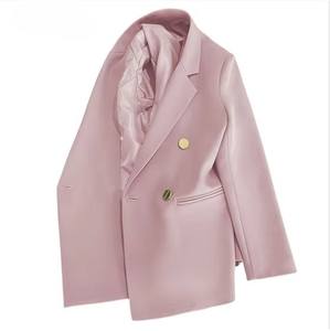 Blazer elegante para mujer, abrigo 2025, Chaqueta de traje Regular de Color sólido, doble botonadura, cintura con cinturón, tela suave, minimalista, informal, para oficina - Product Image 3
