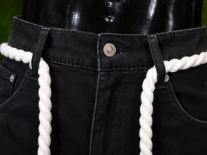 Shorts en jean noir pour homme Best Rock, style cargo, respirant, imperméable, avec cordon de serrage en corde blanche, taille mi-haute, décontracté, pour l'été - Product Image 5