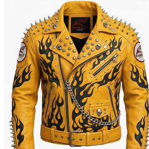 Chaqueta de Cuero Personalizada Más Popular, Chaqueta de Cuero Genuino de Piel de Vaca Natural para Hombre, Manga Larga, Chaleco de Motociclista a la Moda. - Product Image 1