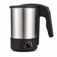 Bouilloire électrique de voyage en acier inoxydable de 1,0 L, sans fil et avec cordon, à température réglable, certifiée CE GS RoHS CB ETL, vente en gros
