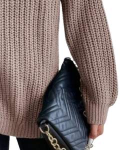 Suéter de Punto Cuello Alto Color Taupe para Mujer, Invierno, Cálido, Suave, Acanalado, Jersey de Manga Larga, Informal, Holgado, Top de Moda para Uso Diario - Product Image 6