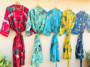 Robe kimono maxi en coton d'été surdimensionnée de style japonais bohème, imprimée à la main avec des motifs floraux, robe de demoiselle d'honneur pour un usage quotidien - Product Image 6