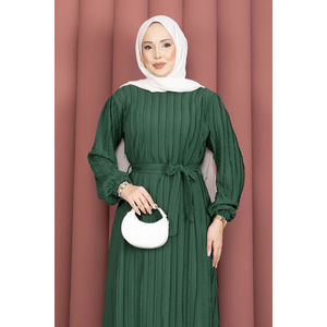 ชุดเดรส Zaranur Modest Benetton พร้อมเข็มขัดถอดได้ ลายทางเรียบง่าย พิมพ์ลาย ทรงหลวมตรงยาว - Product Image 2