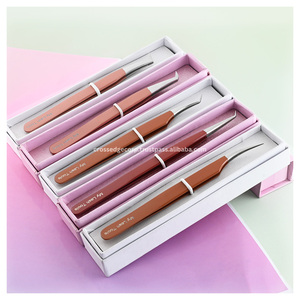 Professional eyelash tweezer lash Extension <b>Tool</b> Kit Nude Color Fiber Grip Lash Tweezers Volume Stainless Steel Eyelash <b>Tool</b> - Product Image 1