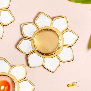 Elegant Golden Floral Tea Light <b>Holder</b> with <b>Mirror</b> Work Metal <b>Candle</b> <b>Holder</b> Set for Christmas, Diwali, Weddings & Home Decor - Product Image 6