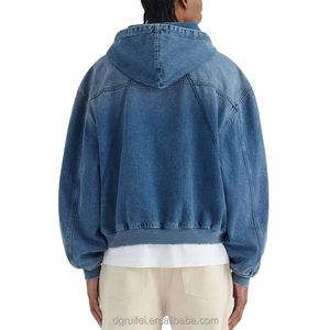 2025 conception personnalisée Denim sweats à capuche Streetwear Boxy Fit surdimensionné pull sweat poids lourd recadrée à capuche pour unisexe - Product Image 3