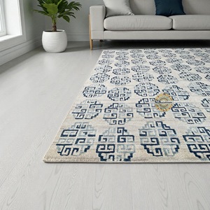 Tapis d'intérieur en laine noué à la main de style géométrique moderne bleu pour chambre à coucher, salon, salle à manger et bureau - Product Image 4
