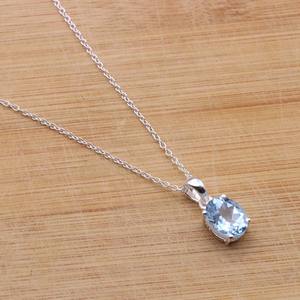 Blue Topaz Sterling Silver Pendant Necklace Handmade Gemstone Jewelry November Birthstone <b>Gift</b> For Women - Product Image 6