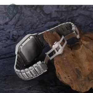 Élégant Entièrement Glacé Moissanite Diamant Hommes Montre De Luxe Visage Carré Mouvement À Quartz Bande En Acier Inoxydable Accessoire De Mode - Product Image 4