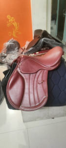 Silla de montar profesional de cuero estilo inglés para equitación de resistencia con doble banda abdominal y armazón de madera para entrenador - Product Image 5