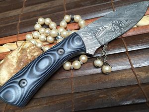 Couteau à dépecer de chasse en acier damas fait à la main Full Tang DIY OEM Support fourreau en cuir à lame fixe pour le camping en plein air - Product Image 5