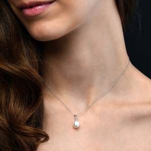 Collar con Colgante Clásico y Elegante con Perla de Agua Dulce, Plata de Ley 925, Bañado en Zinc Azul, Alta Calidad para Mujeres, Niñas y Niños - Product Image 4