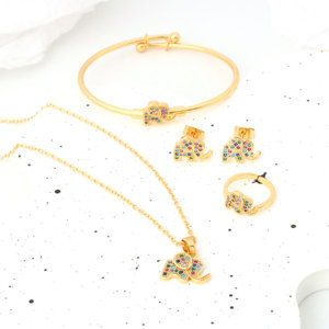 Nyh Olifant Kleurrijke Edelsteen Armbanden Verstelbare Ketting Zirkoon Stud Oorbellen Vergulde Ring Kinderen Sieraden <span class=keywords><strong>Set</strong></span> Voor Meisjes - Product Image 5
