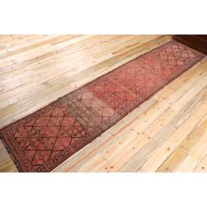 Turkish Vintage Rug, 2.7x13 ft <b>Runner</b> Rug, <b>Red</b> Black Abstract Wool Rug - Product Image 2