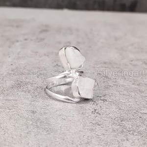 Bague pour femme en pierre de lune arc-en-ciel naturelle, pierre de naissance de juin, double pierre, bijoux faits à la main, bague en argent sterling 925 - Product Image 2