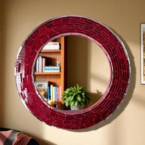 Miroir mural en forme ronde de style nouveau, en mosaïque de pierre et de coquillages, pour la décoration murale du salon, miroirs décoratifs suspendus - Product Image 4