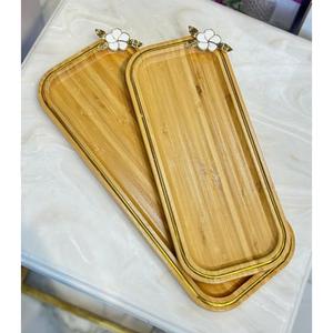 Elegant Bamboo Serving Tray With Flower Embellishment Luxury Design Wooden Serving Tray Perfect For Home Decor Or Dinner Party - Product Image 1