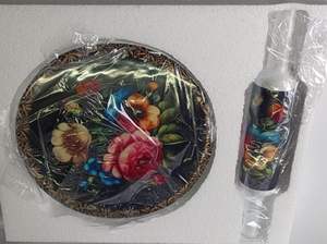 Premium Brown Printed Florals Chakla Belan Set Wooden Belan | Eco-Friendly Indian Roti Chapati Making Tool <b>Microwave</b> Oven Safe - Product Image 2