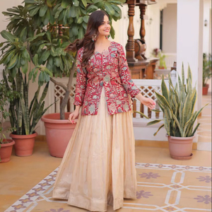Elegante Traje Tradicional Indio para Mujer, Lehenga Choli con Borde Tejido con Estampado Digital para Festivales y Bodas - Product Image 1