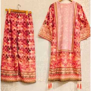 Women's 2-Piece Long Length Premium Corduroy Lawn Chiffon Suit Set SL00248 - Product Image 2