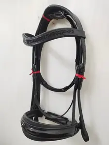 Brida acolchada de cuero anatómico de cuero negro con piedra de color negro y brida de doma acolchada de La India... - Product Image 5