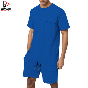 Ensemble t-shirt et short en tissu de coton écologique à séchage rapide respirant et à impression personnalisée pour hommes 2024 Summer Beach Casual Active Bottoms - Product Image 3