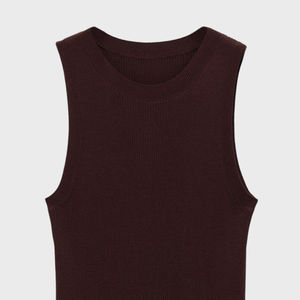 Camiseta sin mangas acanalada de algodón chocolate personalizable, transpirable, ecológica, de punto, cuello Halter, informal, Tallas grandes - Product Image 2