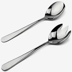 Juego de Cuchara y Tenedor para Servir Ensaladas, Diseño Plateado Mate Pulido, para Bodas - Product Image 1