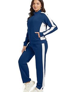 Conjunto informal 2 en 1 para mujer, conjunto de chándal ligero de manga larga con cremallera, bolsillos con cuello levantado, sólido - Product Image 1