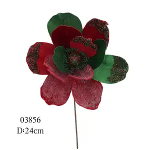 Flor Artificial de terciopelo rojo para decoración navideña, adornos de adorno para árbol, flores de Navidad