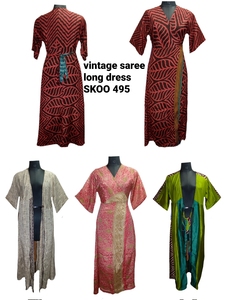 Vestido Sari de seda con estampado Floral de moda de verano para damas estilo Vintage con decoración de encaje largo informal para Vogue - Product Image 2