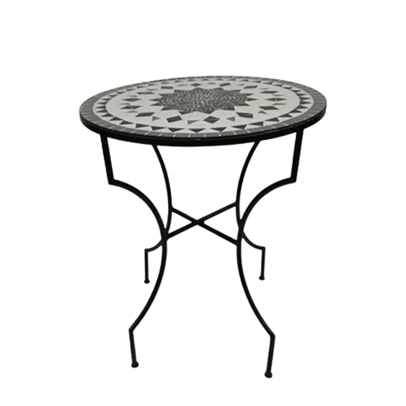 Meja lipat sisi logam bulat, dudukan lipat mosaik dan Matt Hitam Multi warna meja kopi gaya Modern dan kerajinan meja mewah