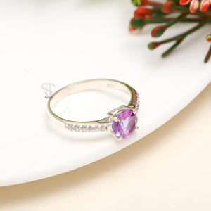 พลอยอเมทิสต์ธรรมชาติรูปไข่925แข็งเงินสเตอร์ลิงแหวนตั้งค่าแหวนเงินเครื่องประดับที่ดีแหวนสีม่วง - Product Image 3