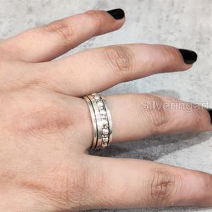 Anillo de meditación con banda giratoria con cuentas, anillo de pulgar de Plata de Ley 925 para mujer, joyería hecha a mano para Yoga, anillo giratorio fino para ansiedad para hombre - Product Image 3